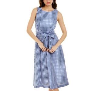 Anne Klein Women’s Dress XL Blue White Gingham Cotton Pockets Country Timeless